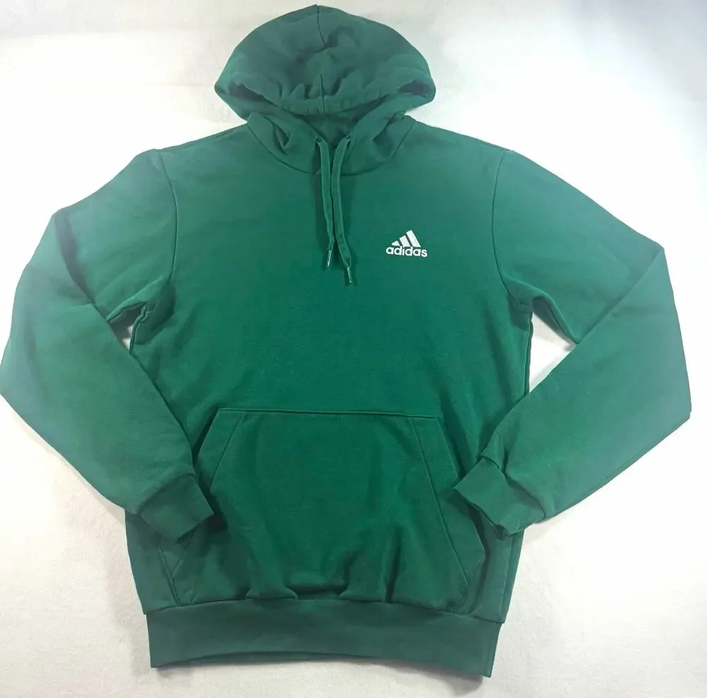 Adidas Men’s Small Green Pullover Hoodie Logo Sweatshirt Fleece Kangaroo Pocket